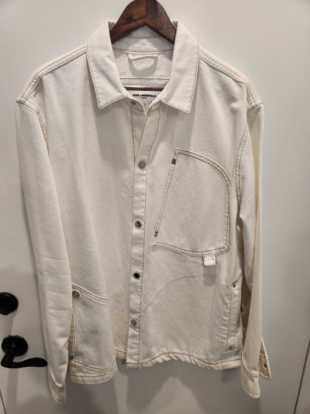 Karl Lagerfeld Paris Men's White Denim Utility Chore Shirt Jacket New - XL
